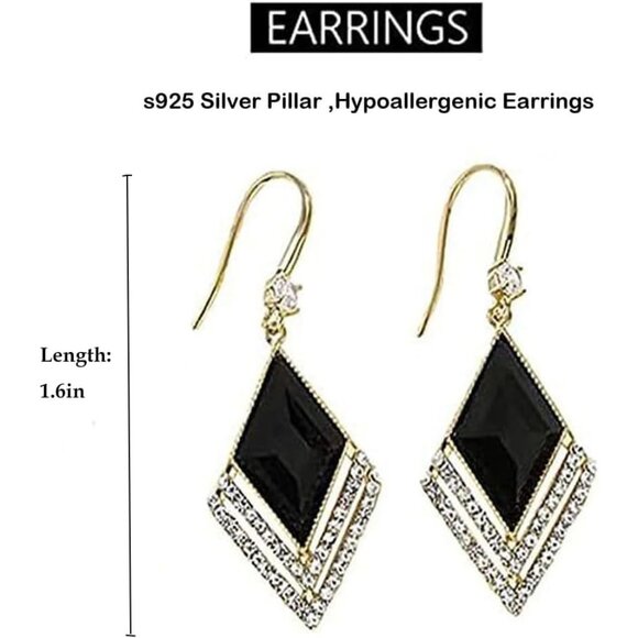 Black Gold Lightweight Statement Dangle Hypoallergic Earrings For Women Trendy - Picture 7 of 8